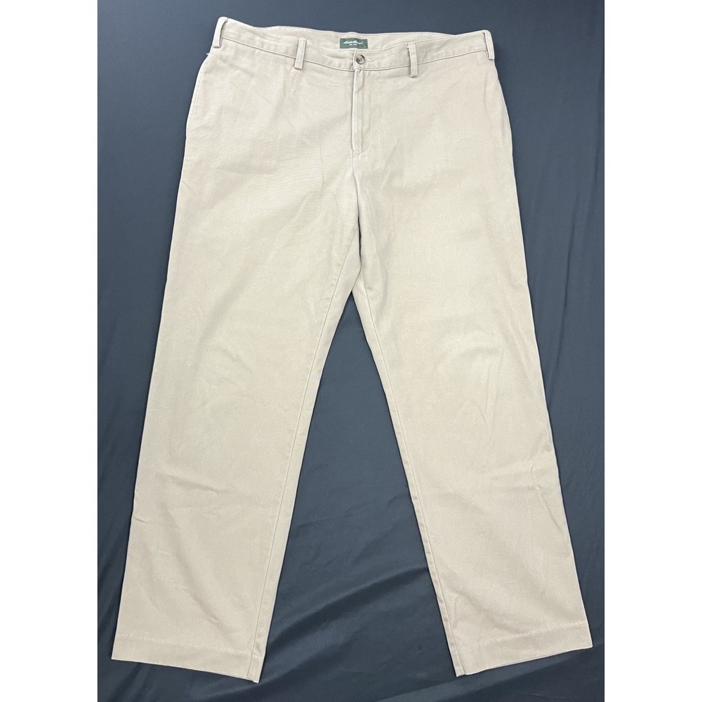 GUC Eddie Bauer Men Tan Khaki Chino Dress Pants Flat Front 100% Cotton Sz 40x34
